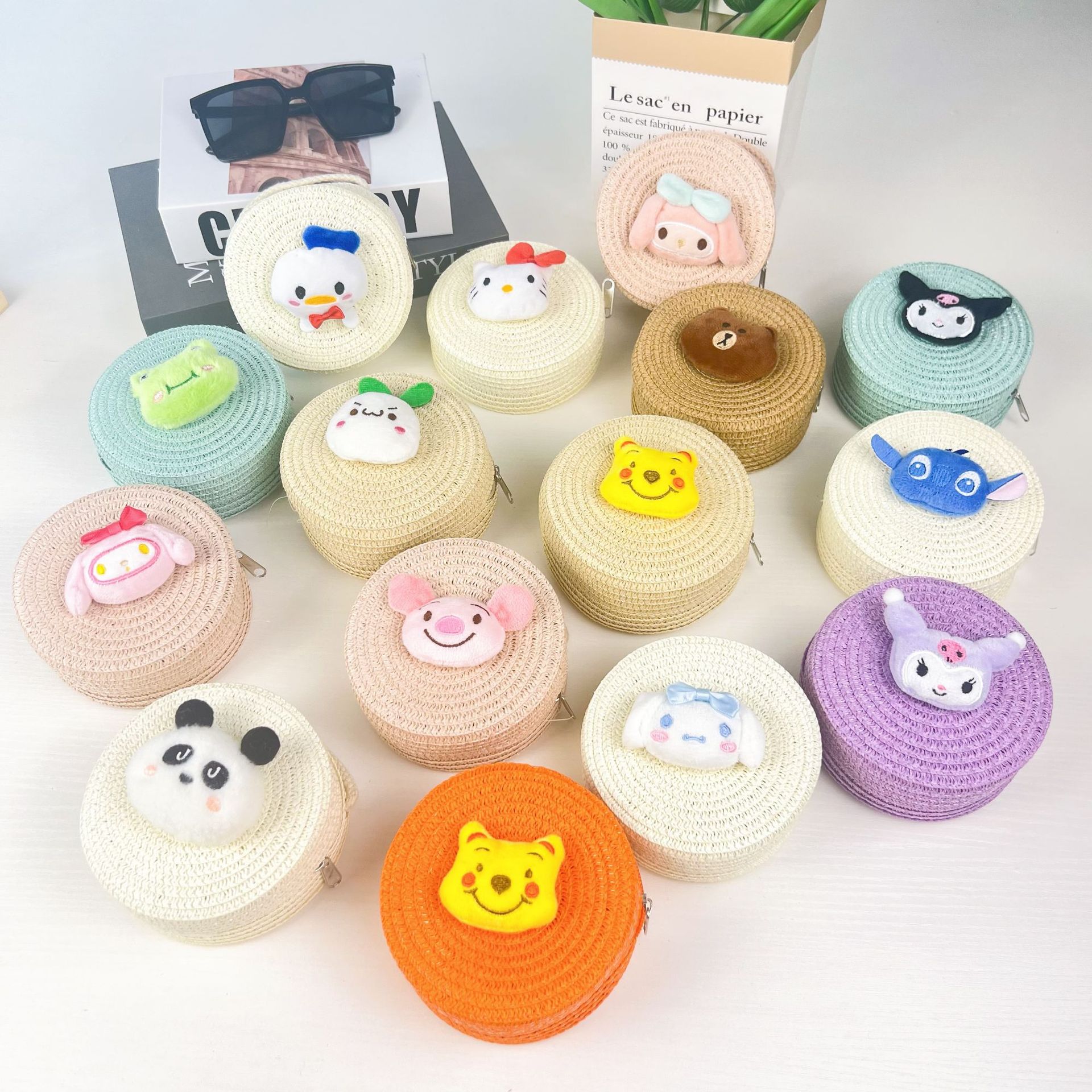 儿童手工编织包包可爱卡通猫草编小包男女童小圆包宝宝零钱包批发详情2