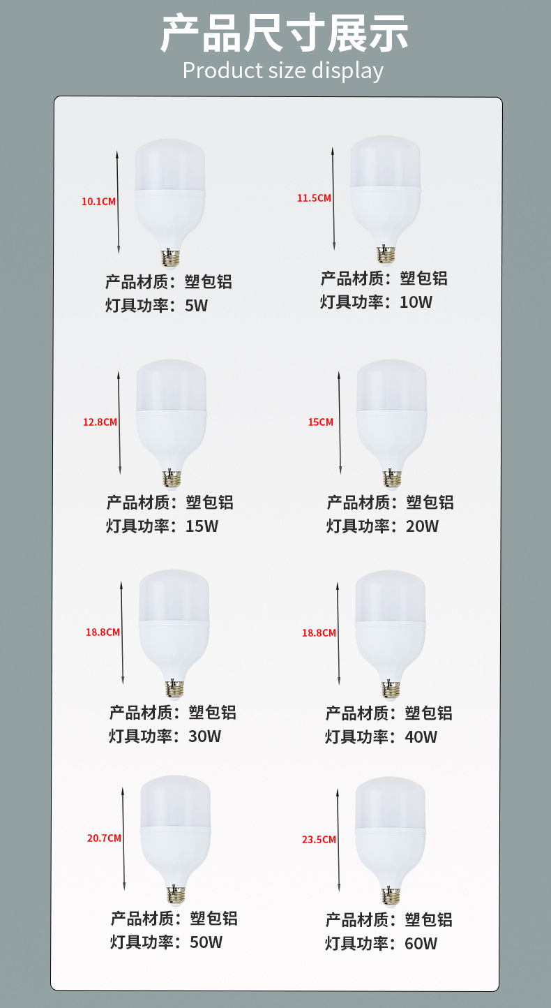 厂家直供亮又好LED球泡灯塑包铝节能高亮灯泡室内外照明光源批发详情10