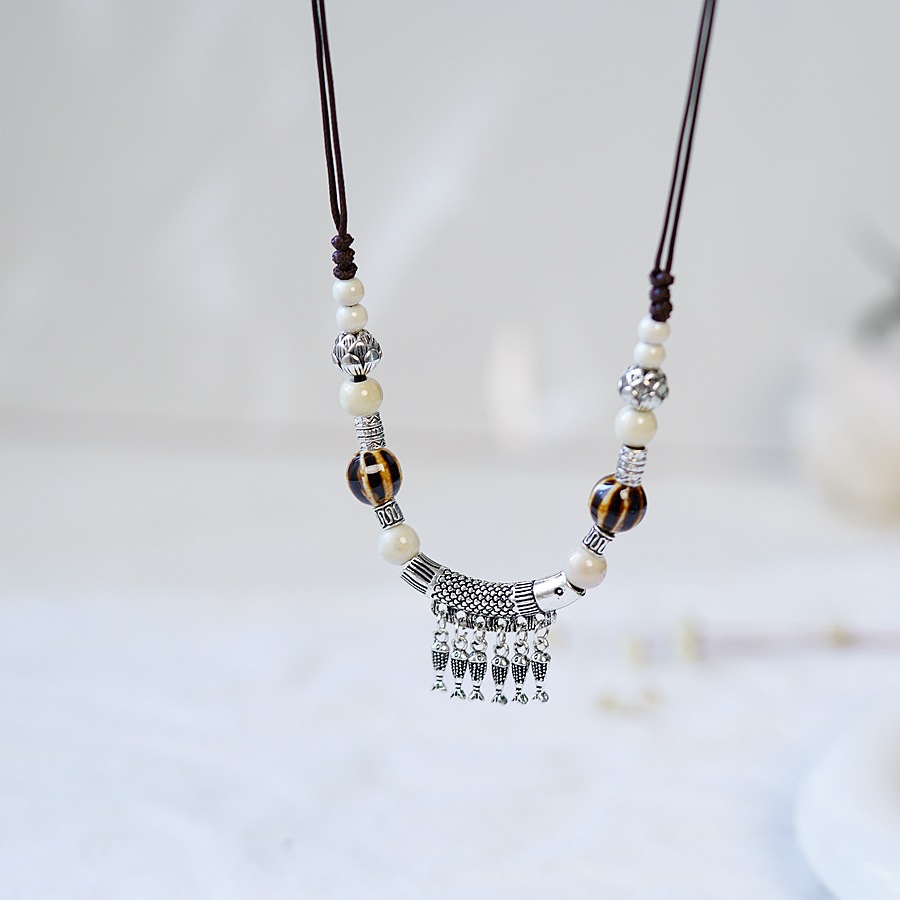 平安是福国潮复古景德镇陶瓷项链女长命锁锁骨链文艺吊坠锁骨链详情13