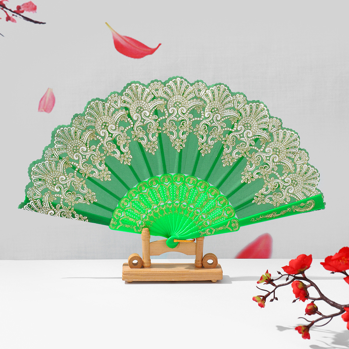 中式祥云纹古风折扇塑料舞蹈中国风折叠扇子厂家直销详情7