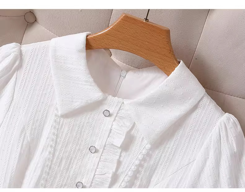 新中式白色泡泡袖衬衫连衣裙子女夏季法式气质小个子收腰甜美短裙详情7