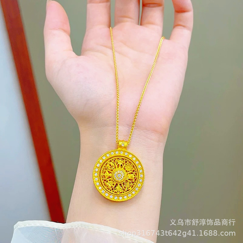 Long-lasting and colorless Vietnamese sand gold diamond-encrusted auspicious eight treasures compass and ruyi rope necklace, rotatable pendant sweater chain for women pic 6