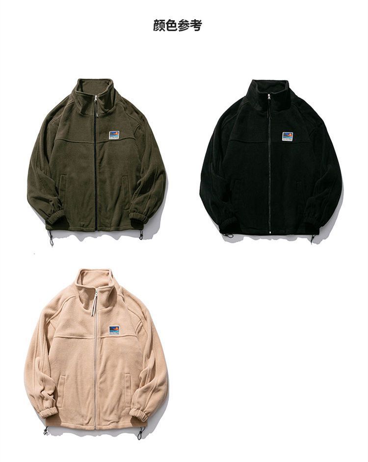 日系羊羔毛外套抓绒卫衣男款秋冬情侣立领摇粒绒学生外穿休闲夹克详情6