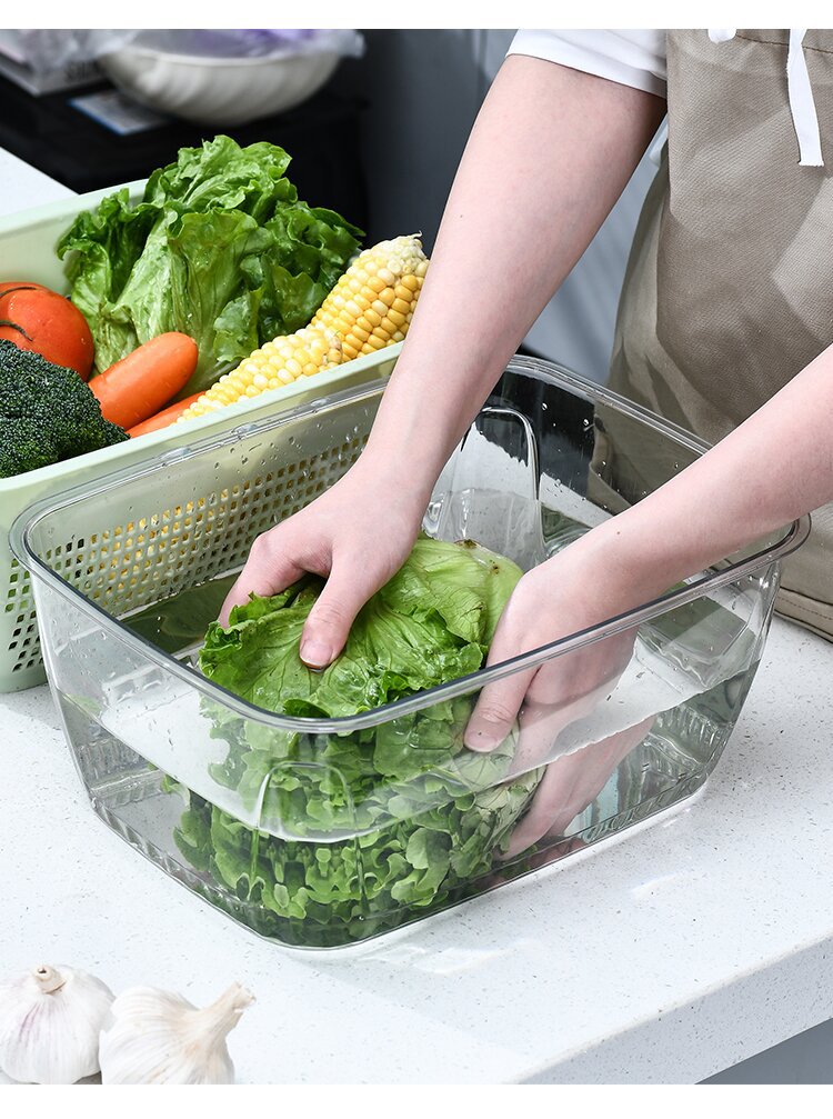 双层洗菜盆沥水篮家用厨房新款淘菜盆洗水果篮滤水神器客厅水果盘详情11