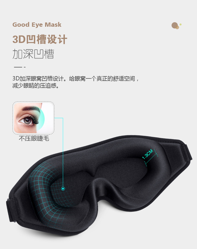 新款3d眼罩立体遮光回弹记忆棉睡眠遮光不压眼航空护眼罩午睡批发详情5