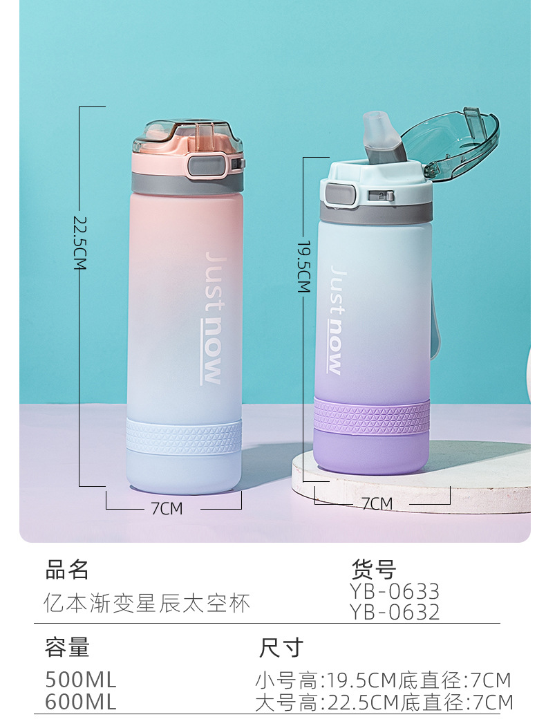 亿本水杯磨砂渐变星辰太空杯学生通用吸管塑料杯带锁扣便携式杯带详情5