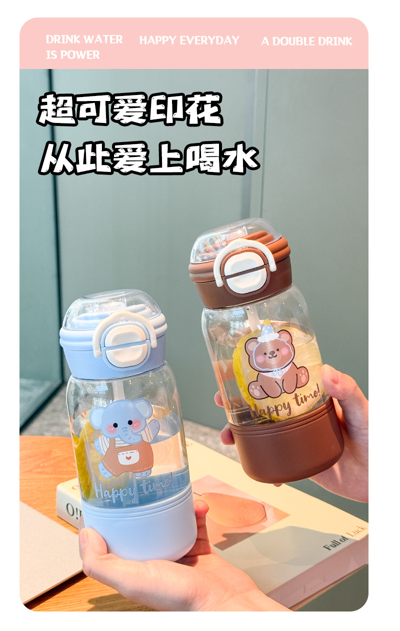 卡通儿童水杯新款夏季吸管水杯双饮便携大容量高颜值双饮塑料杯子详情8