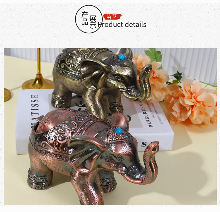 金属烟灰缸欧式大号宝石带盖大象烟缸家用高档防风防飞灰防摔收纳详情8