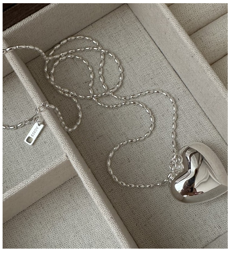 S925 sterling silver Korean version rice bead heart long sweater chain Korean version Korean version Korean style retro fashion heavy industry necklace pic 11