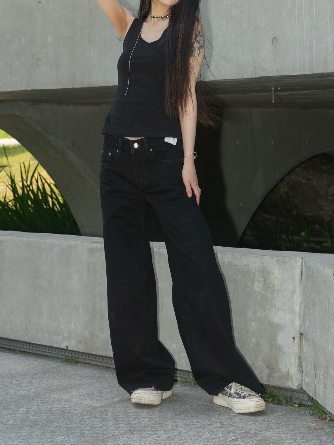 New simple and casual style, versatile wide-waist, slimming black loose wide-leg jeans for women 3048 pic 14