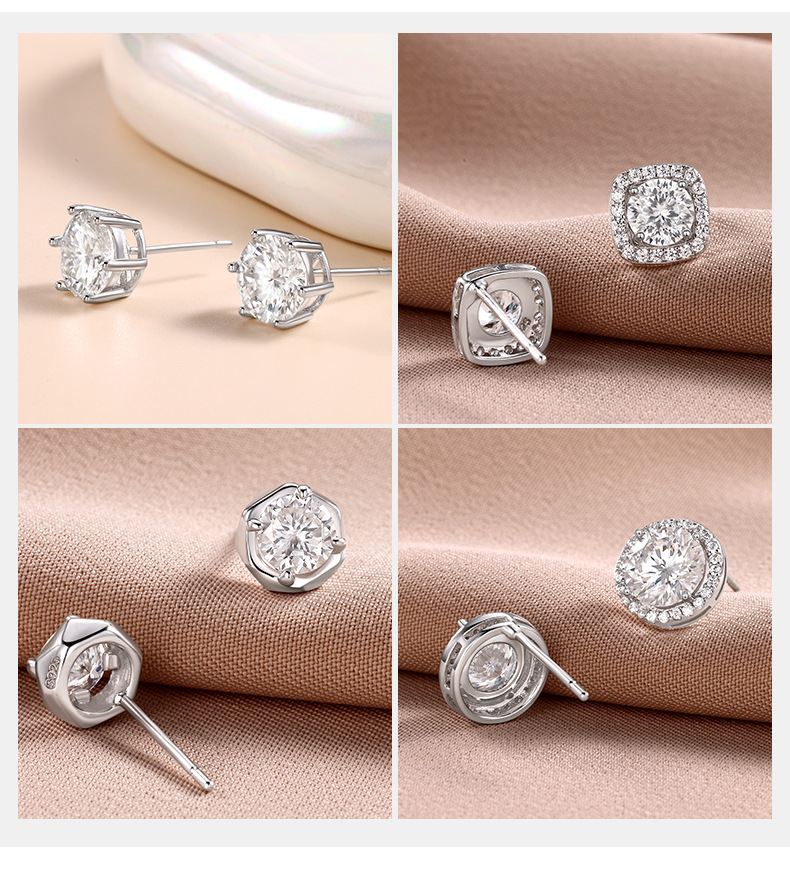 s925纯银耳钉女莫桑石耳钉1克拉莫桑耳钉时尚耳饰气质高级感耳环详情4