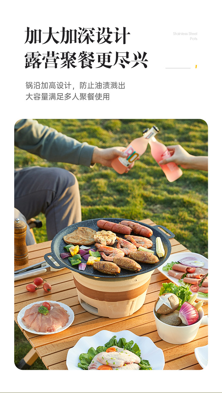 韩式煎烤盘通用炉灶不粘少烟家用户外露营便携烧烤盘烤肉盘铁板烧详情9