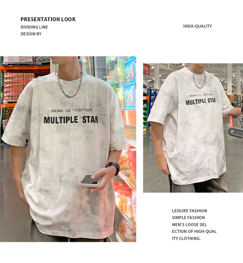 American short-sleeved T-shirt for men in summer 2025, a new trendy brand with tie-dye design, casual round neck and versatile five-quarter sleeves pic 14