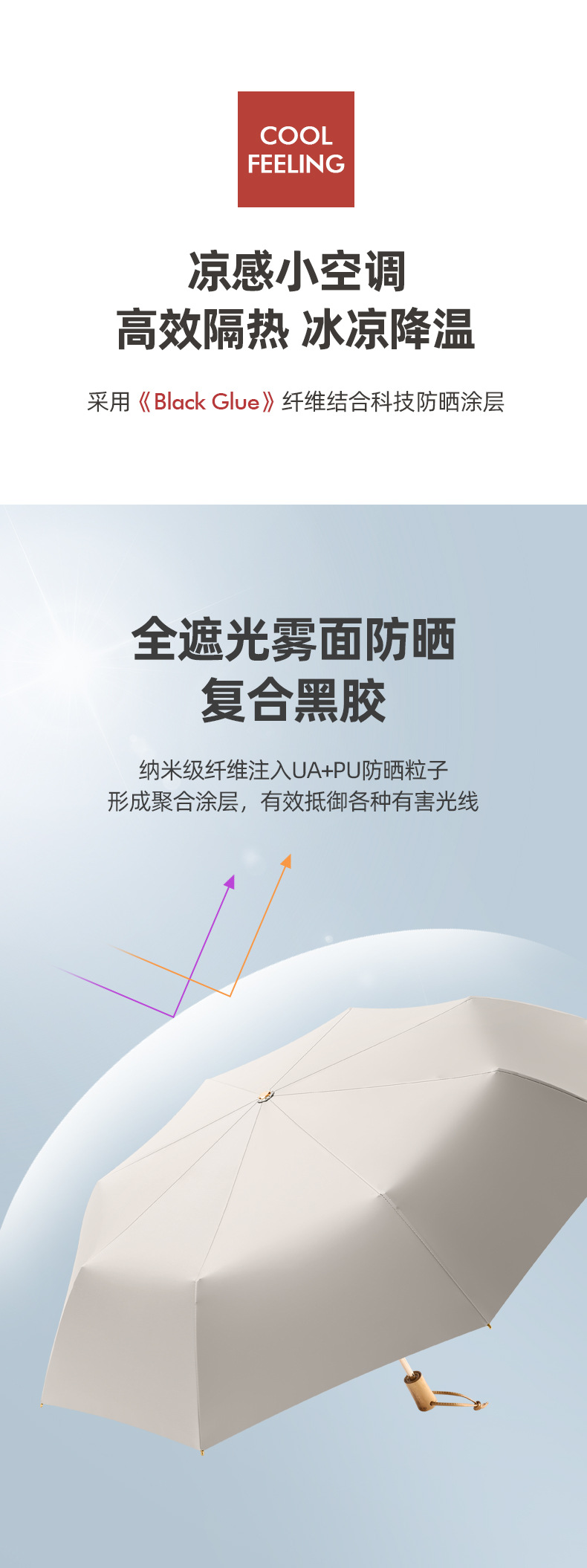 折叠三折手动雨伞黑胶纯色防晒伞防紫外线晴雨两用伞印logo礼品伞详情6