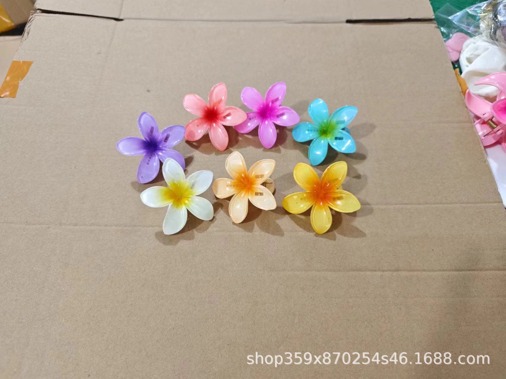 新款4cm塑料花朵发夹亚马逊糖果色鸡蛋花鲨鱼夹详情3