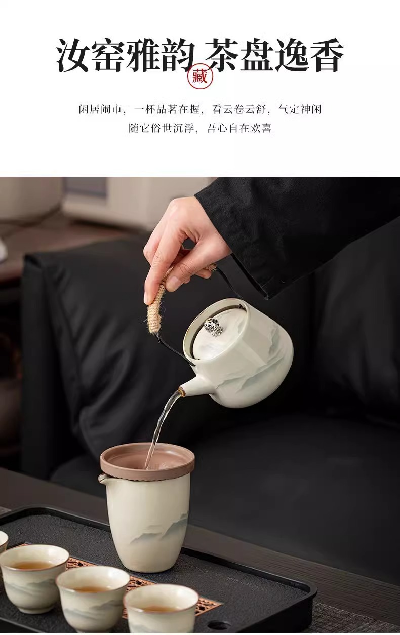 Ru Kiln Gongfu tea set, home living room ceramic tea pot, lid, bowl and tea cup complete set, office high-end tea brewing utensils pic 15