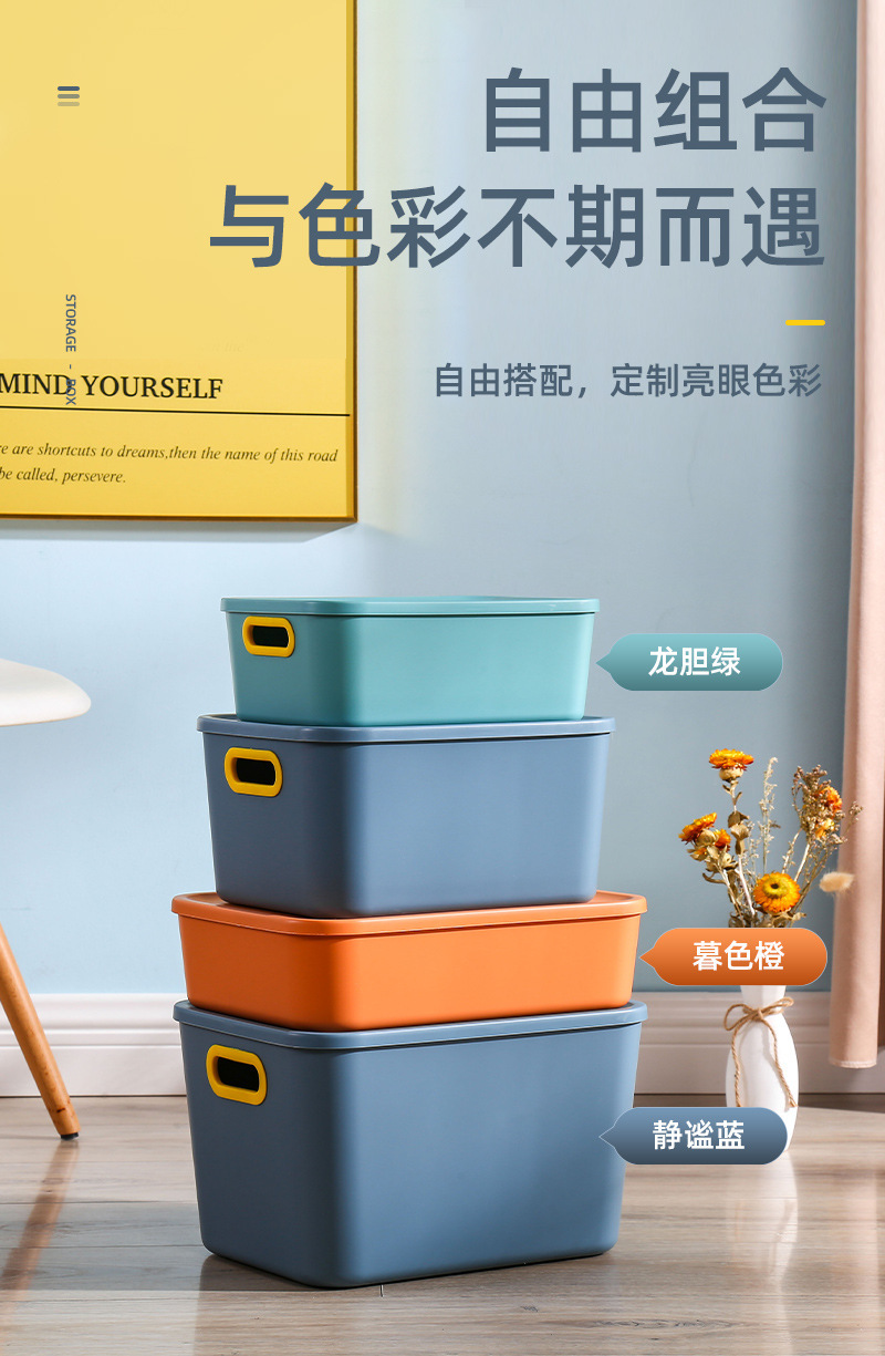 桌面收纳盒零售化妆品杂物收纳筐厨房带把手整理盒塑料储物盒子详情19