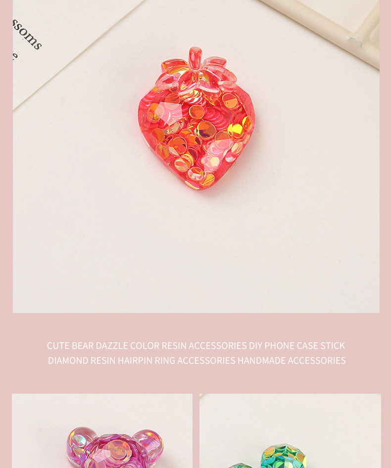 Cute little bear, colorful resin accessories, diy phone case, diamond-encrusted resin hair clip, ring accessories, handmade jewelry pic 15