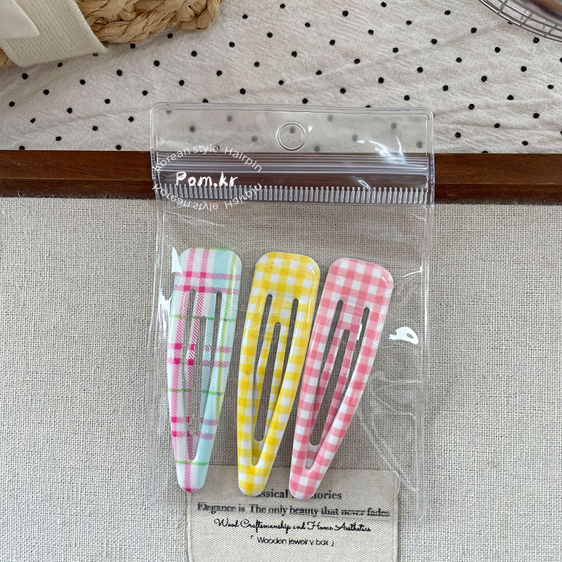 新款韩版水滴波点少女前额碎发夹袋装格纹儿童彩色侧边掰掰夹发饰详情9