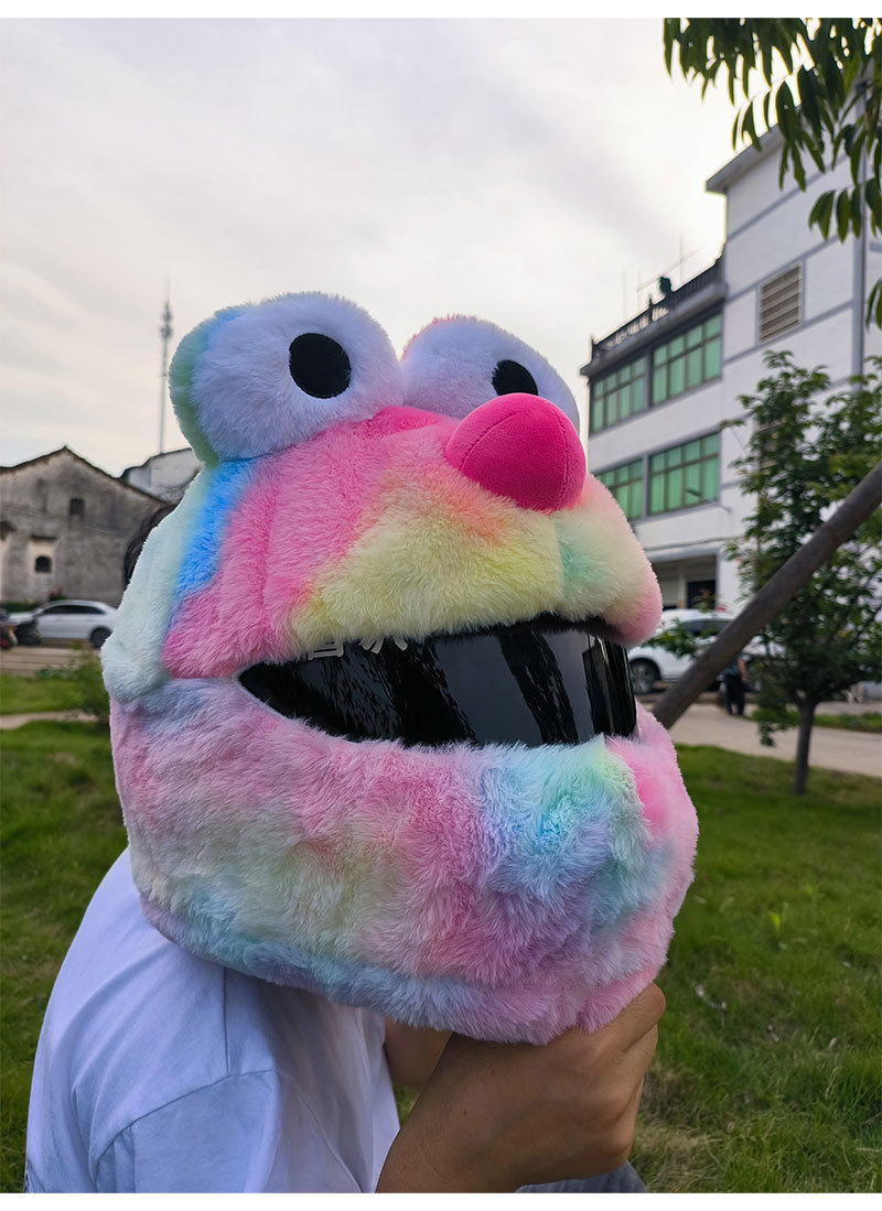 Helmet cap protective cover, big-eyed monster motorcycle, motorcycle, personalized cartoon plush head cover, frog riding, mask removal for warmth pic 13