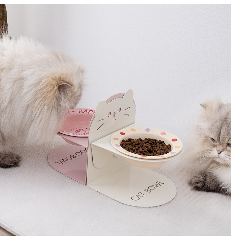 Ceramic high-legged bowl, magnetic suction detachable, pet cat bowl, cat and dog bowl, cervical vertebrae protection to prevent spilling, food and drinking water slanted bowl pic 9