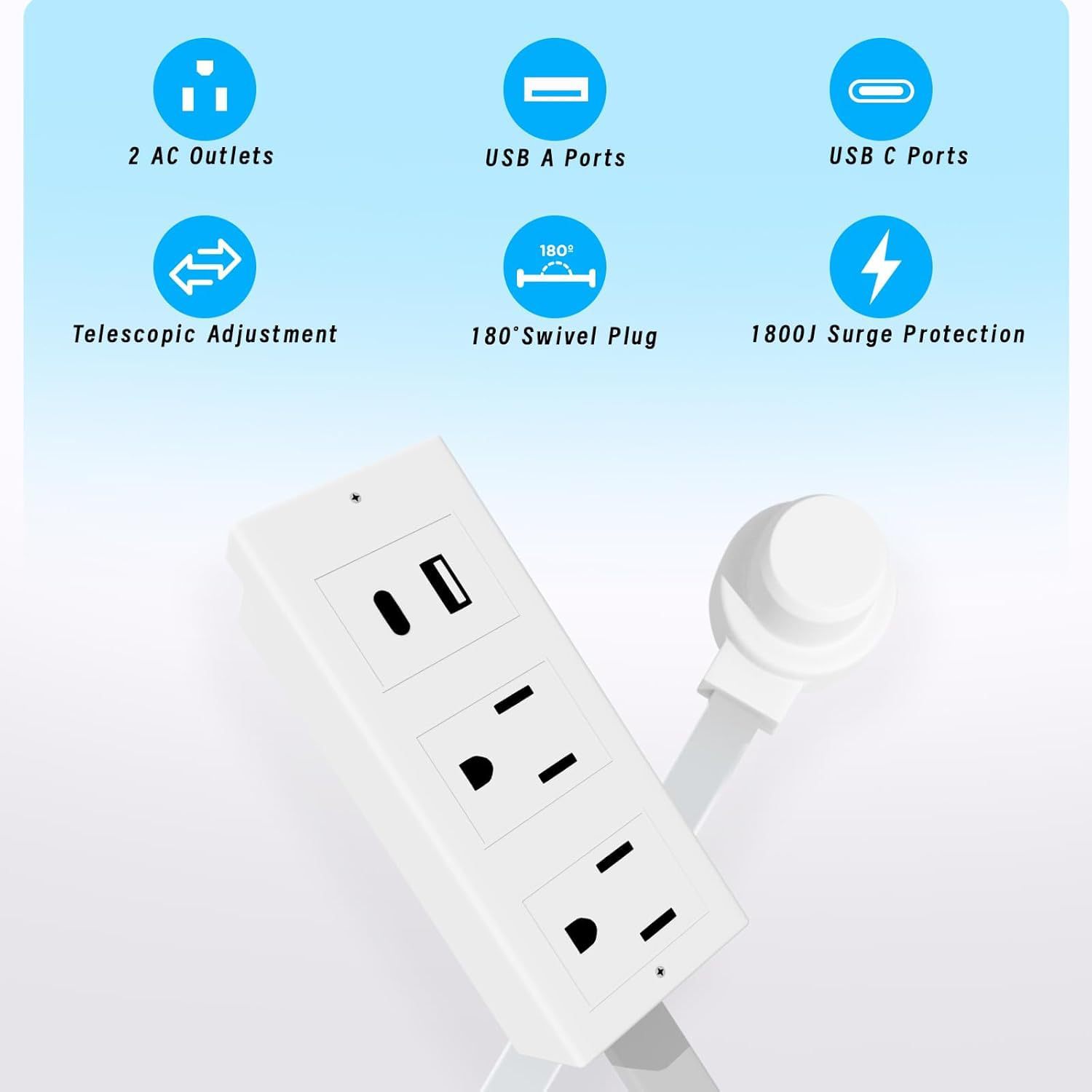 电源插座扩展器配备USB-AUSB-C接口及2个AC插口可延伸至27.56英寸详情5