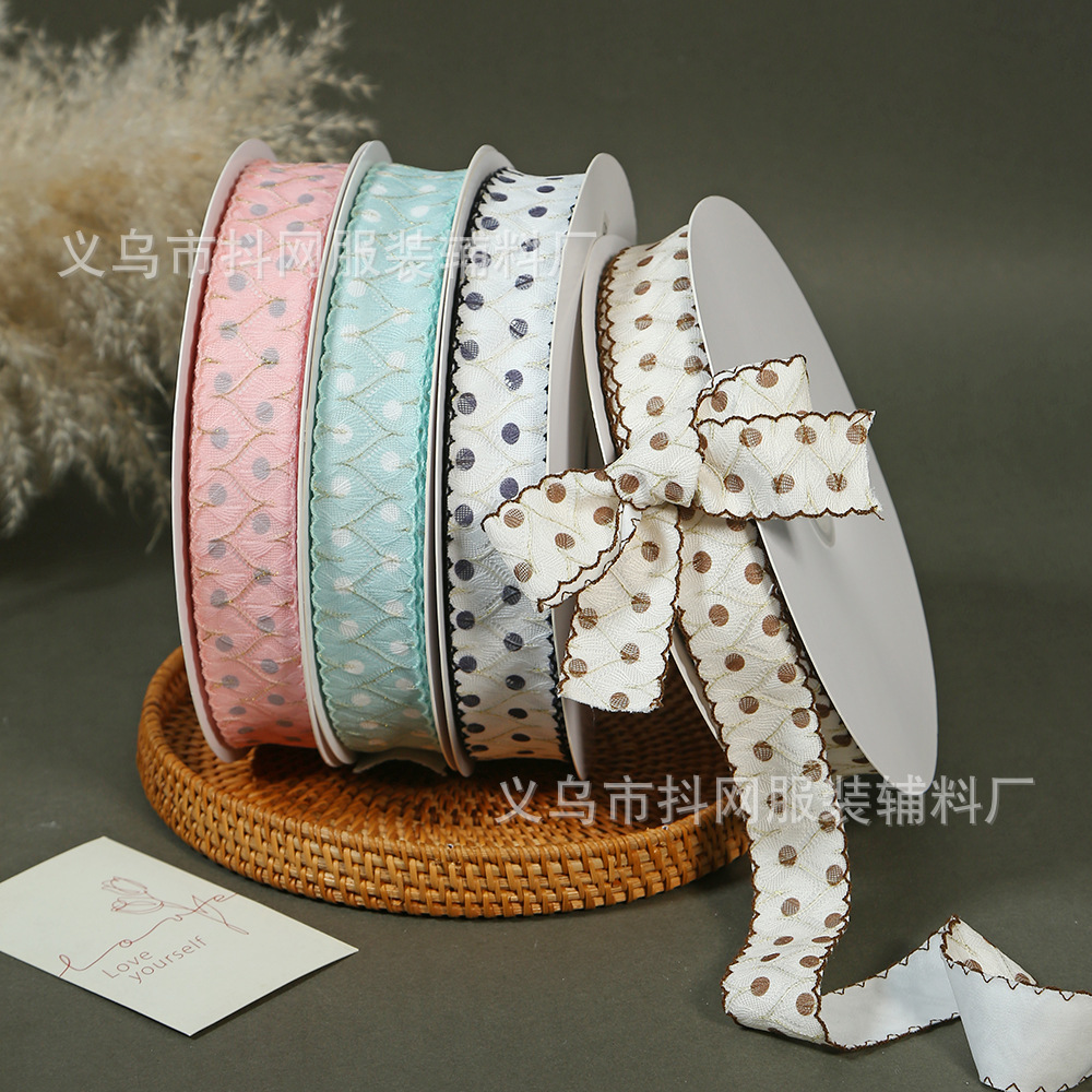 韩系金丝波点刺绣提花织带DIY蝴蝶结发饰服装配饰装饰花边辅料详情2
