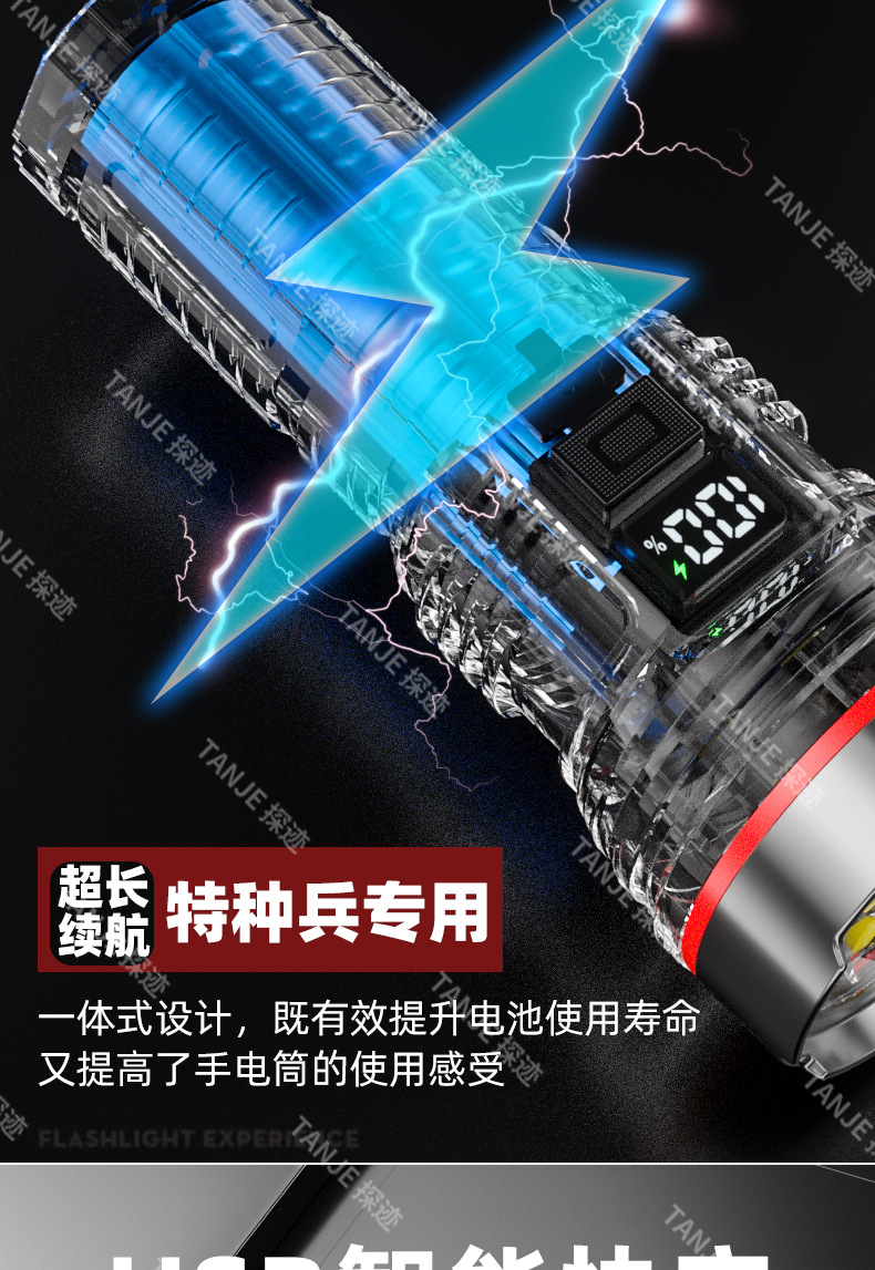 Cross-border new 8-LED outdoor high-intensity, ultra-bright, long-range, multi-dimming, ultra-long battery life type-C rechargeable flashlight pic 11