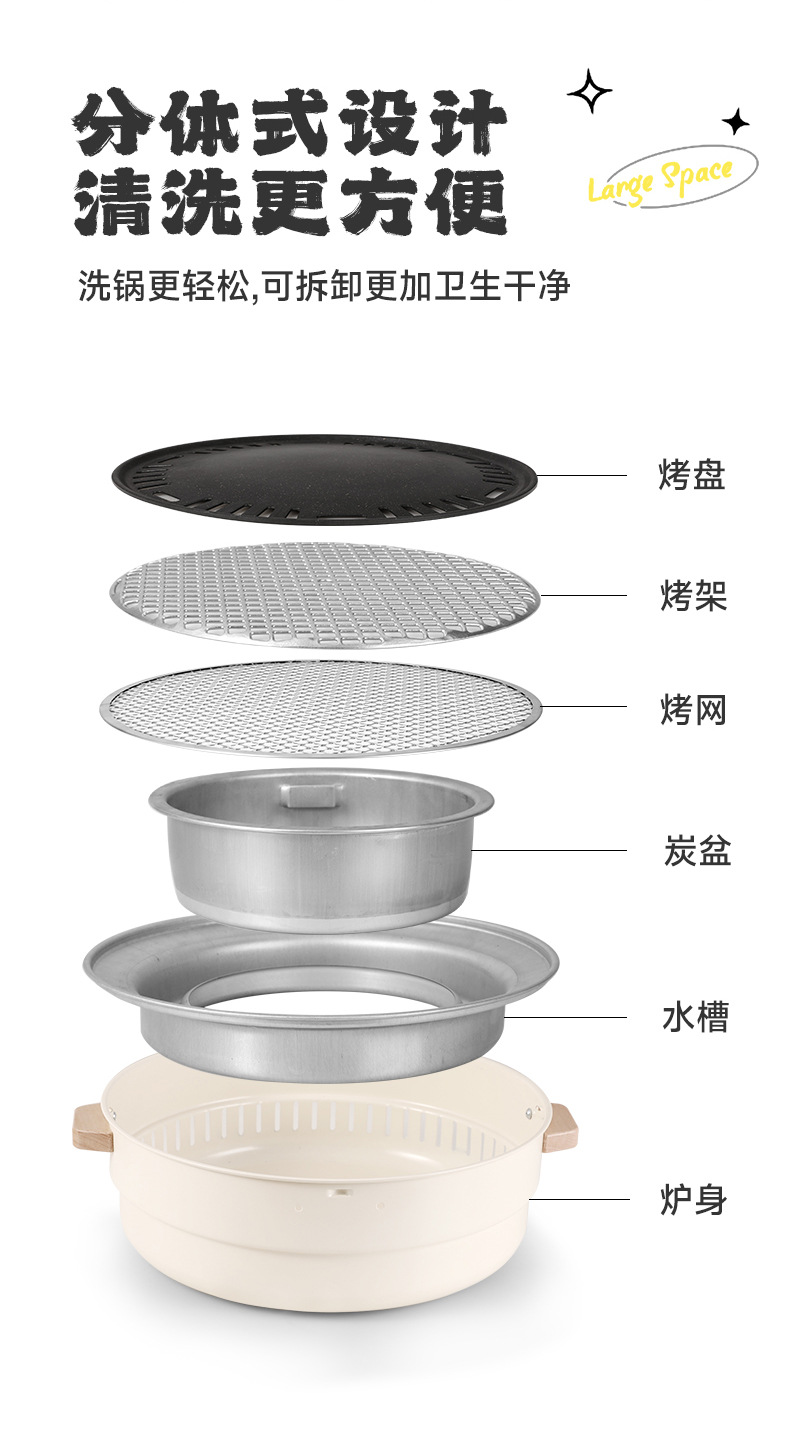 围炉煮茶家用淄博木炭烧烤炉户外露营小型多功能取暖炉无烟烤肉架详情4