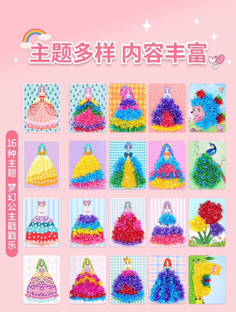 公主戳戳乐女孩换装贴纸书手绘diy儿童手工粘贴画安静书益智玩具详情2