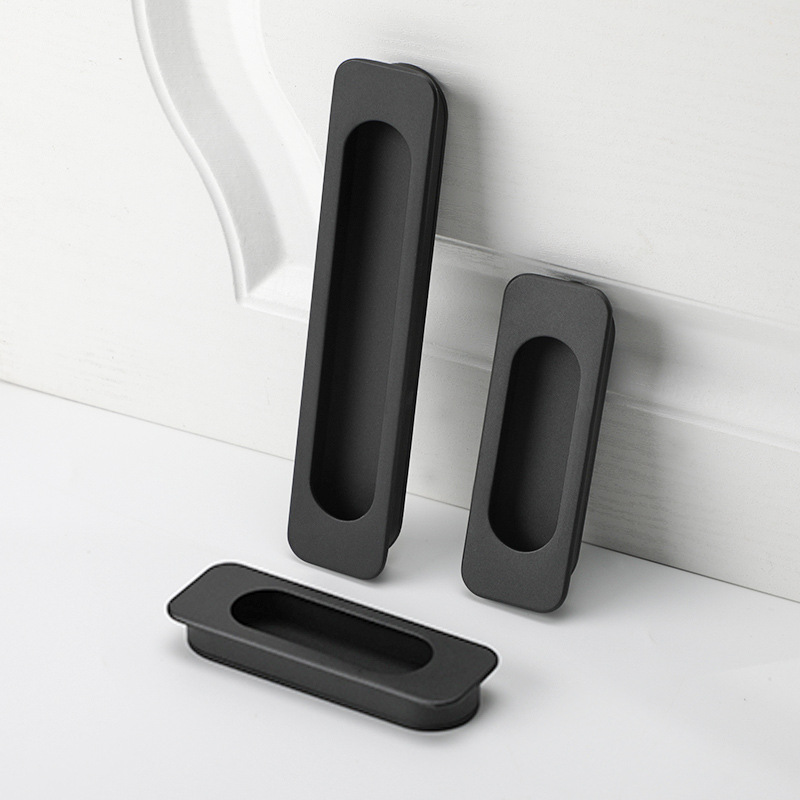 The black invisible handle of the tatami is embedded with the drawer handles of the cabinets and wardrobes. The sliding door is equipped with a golden concealed embedded handle pic 93