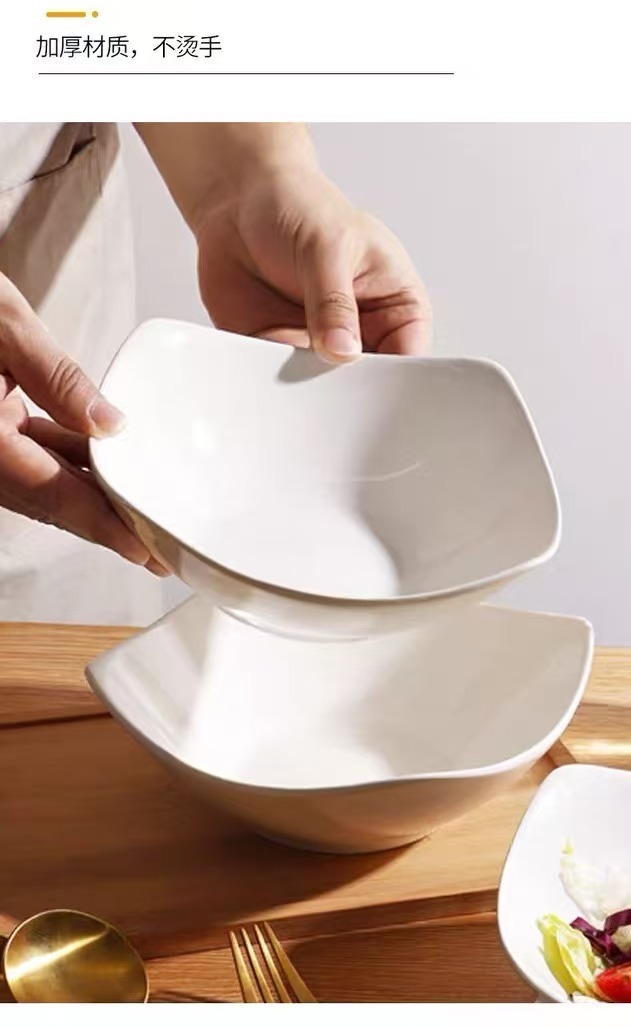 纯白四角家用仿陶瓷碗盘沙拉碗汤盘创意菜盘简约网红盘子翘角汤碗详情6