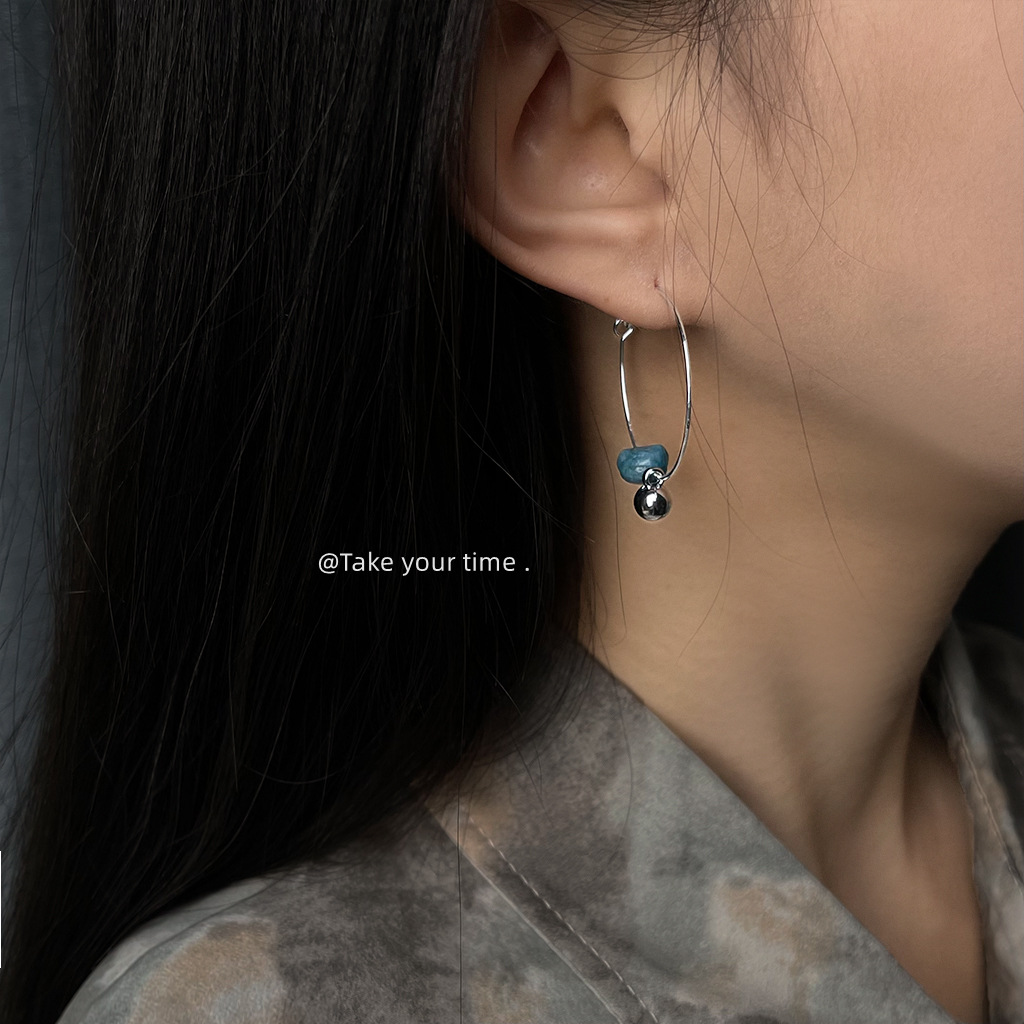 Personalized minimalist natural stone apatite handcrafted original designer circular earrings factory earrings wholesale pic 5