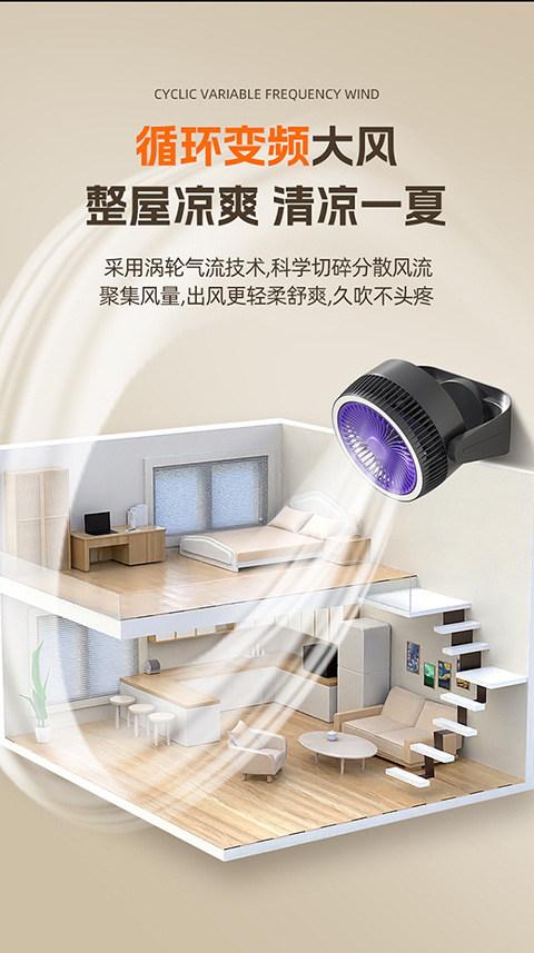 Cross-border new model light circulation fan for camping, office, student dormitory charging, night light fan M141 pic 5