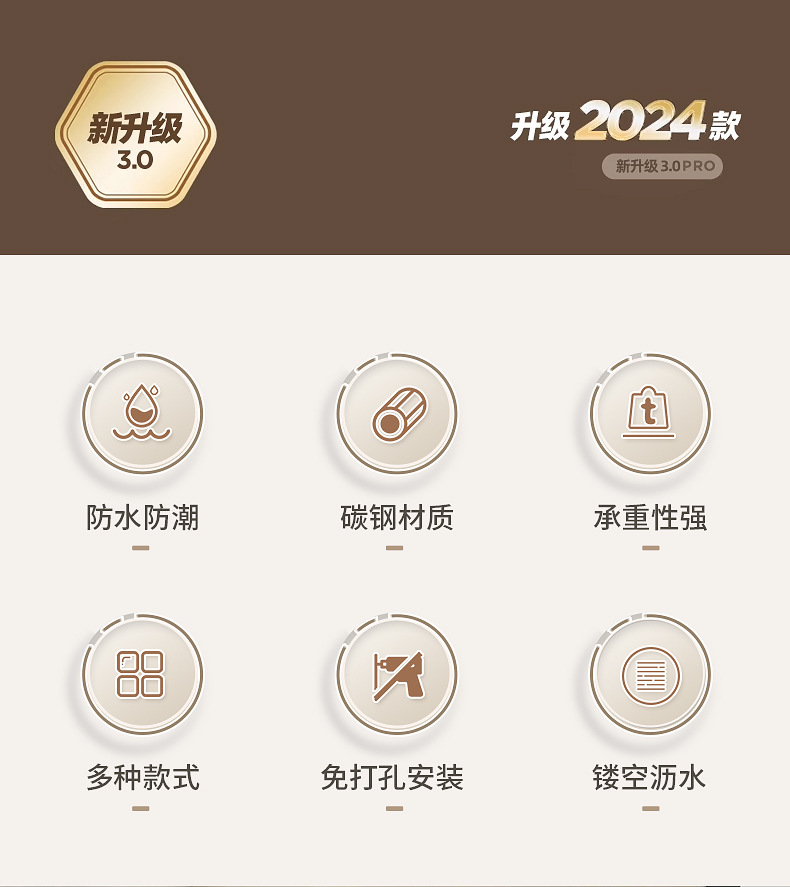跨境浴室三角架免打孔卫生间转角置物架壁挂多功能墙角收纳架套装详情2