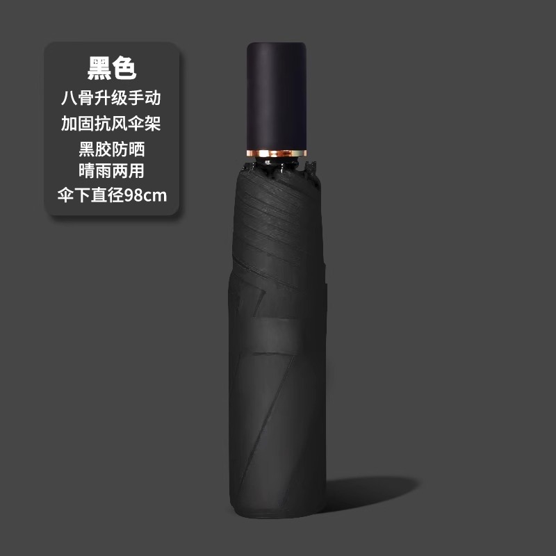 二十四骨黑胶雨伞全自动商务加固防风防晒折叠伞高级感LOGO太阳伞详情16