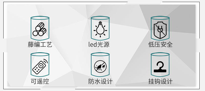 跨境新品藤编吊灯电池供电遥控E27家用led灯泡露营庭院餐厅装饰灯详情2