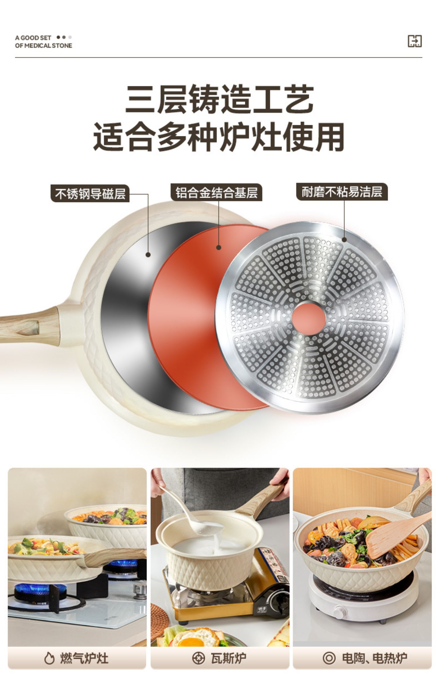 4ah non-stick wok, household induction cooker, gas stove, smoke-free non-stick wok, tourmaline flat pan pic 6