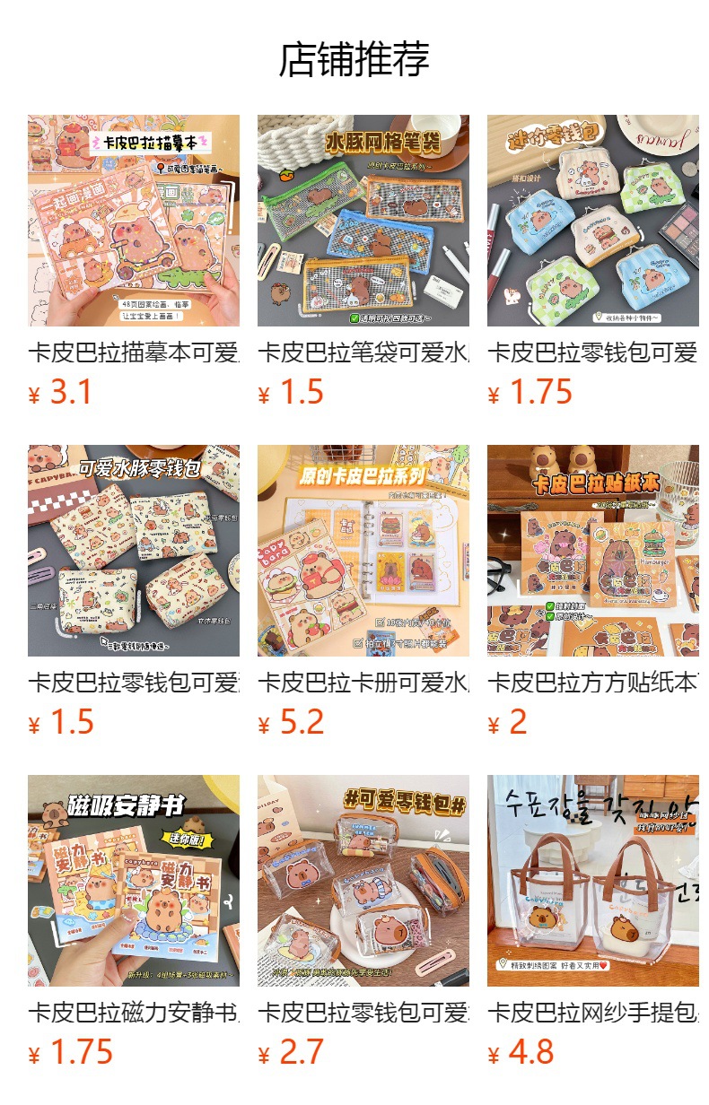 卡皮巴拉零钱包可爱PVC透明零钱袋卡通学生便携收纳袋水豚口红包详情1