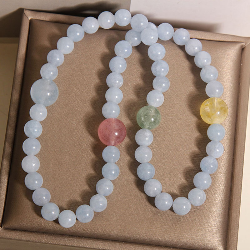 New Chinese-style natural multi-treasure crystal bracelet for women, light luxury, niche and exquisite aquamarine double ring bracelet as a gift for your best friend pic 7