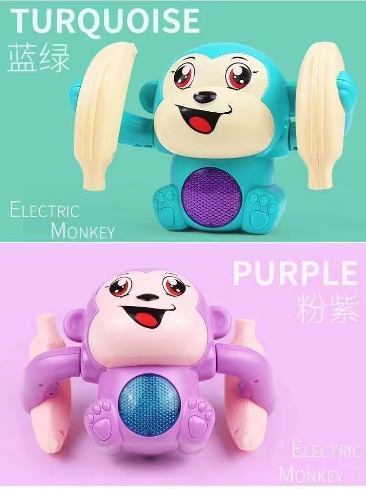 网红宝宝益智爬行音乐香蕉猴电动声控发光会翻跟斗玩具儿童翻滚猴详情8