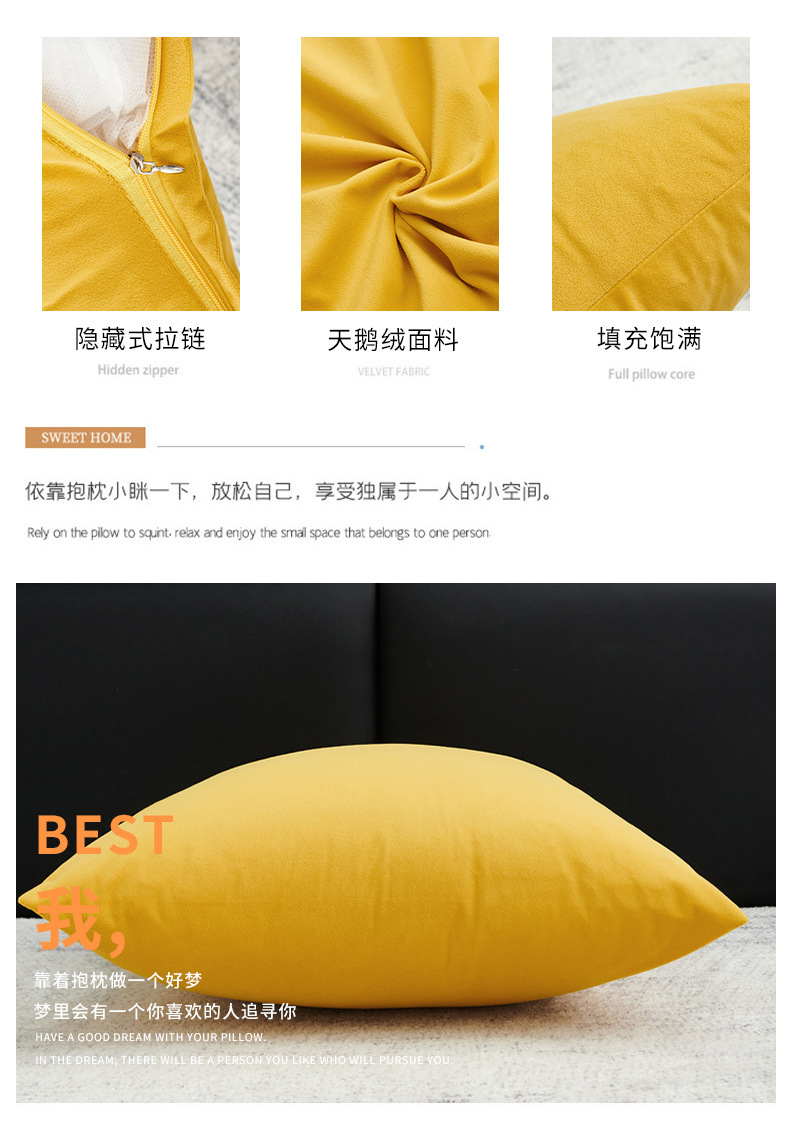 北欧ins纯色天鹅绒糖果色抱枕套现代简约沙发靠垫汽车靠枕可订货详情5