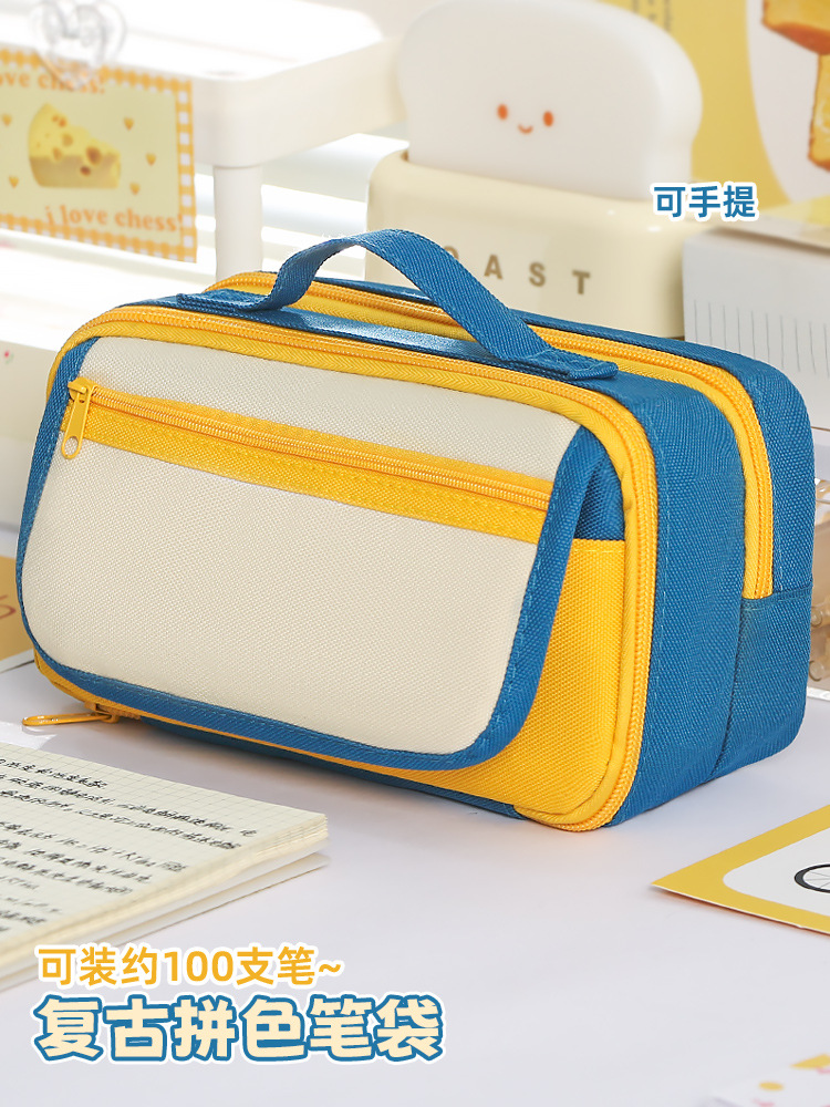 大容量2025新款手提9层撞色笔袋小众男女通用简约多层文具袋详情10