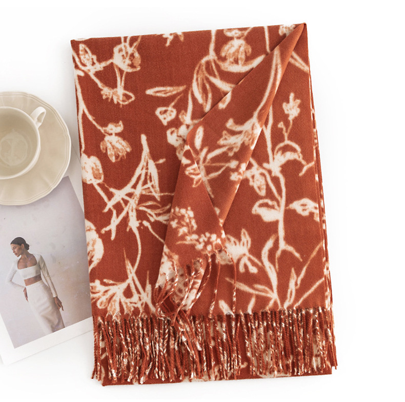 A trendy faux cashmere scarf for women with a sweet and creamy style, autumn and winter printed scarf and scarf, a popular shawl pic 24