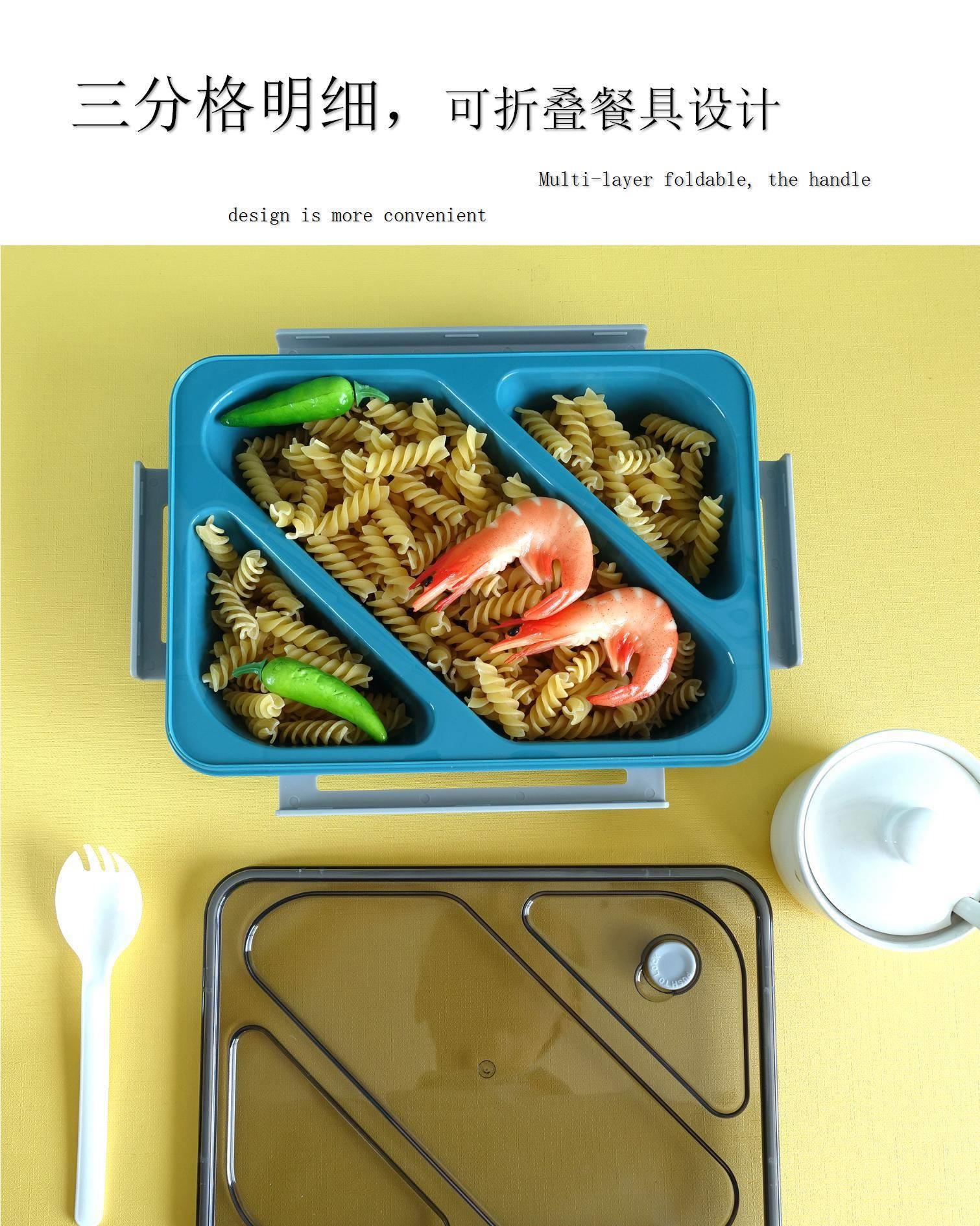 大号1450ml三格加热带勺汤碗单层学生男女上班带餐便当盒塑料餐盒详情9