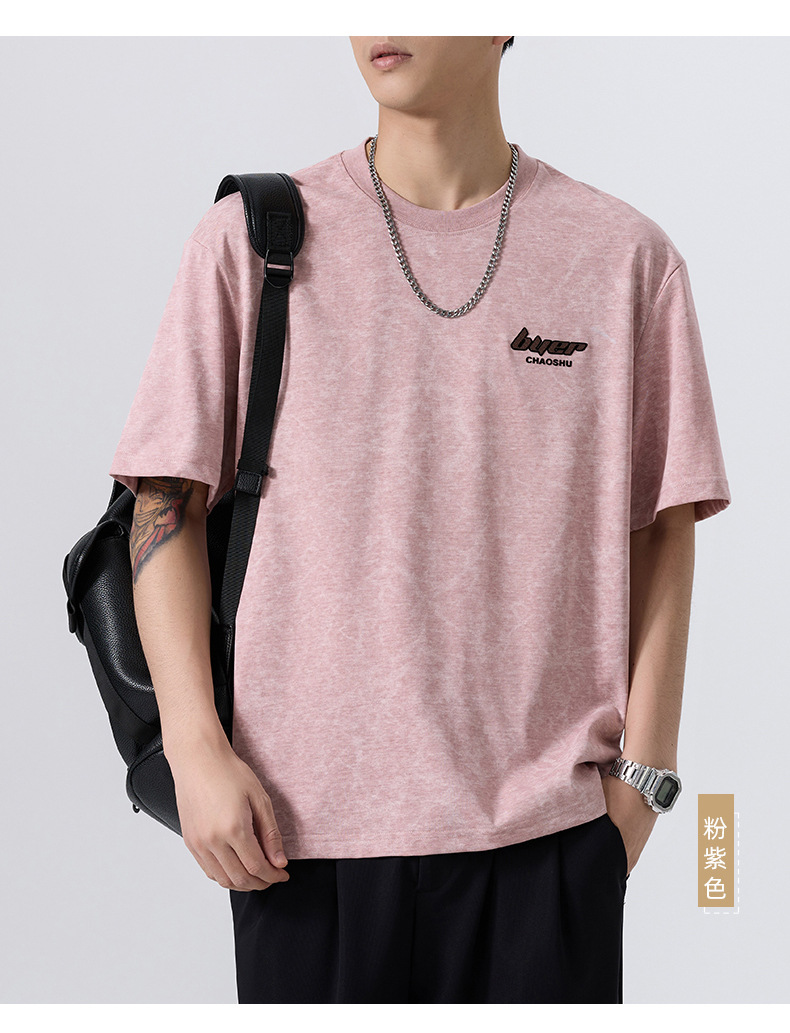 2025夏季新款重磅美式复古休闲短袖T恤男大码宽松潮牌薄款体恤详情18