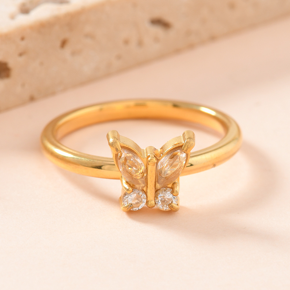 欧美跨境不锈钢戒指女轻奢百搭2mm蝴蝶形镶钻戒指潮流手饰品厂家详情6