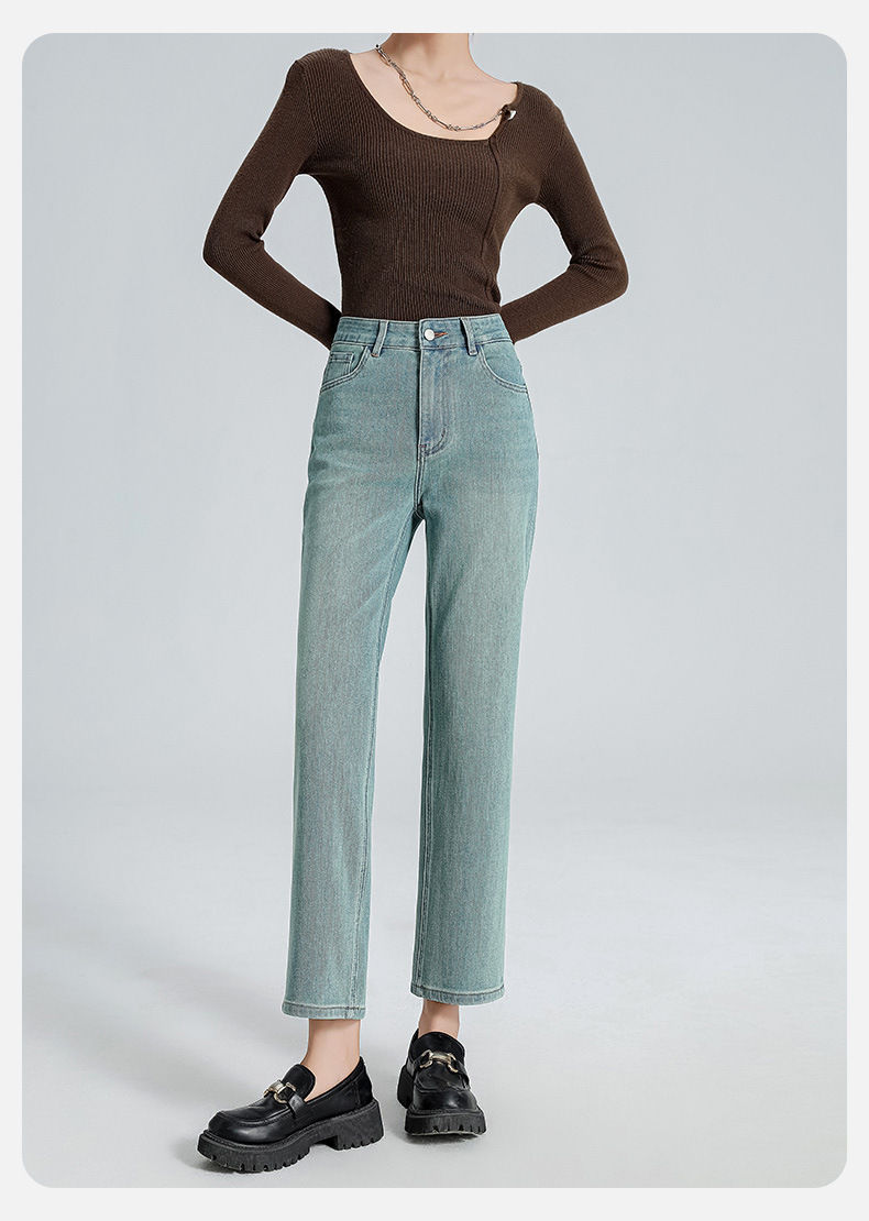 Leica four-sided blue Spring/Summer 2025 new straight-leg pants, Lyocell nine-inch original color high-waited cigarette tube pants for women pic 9