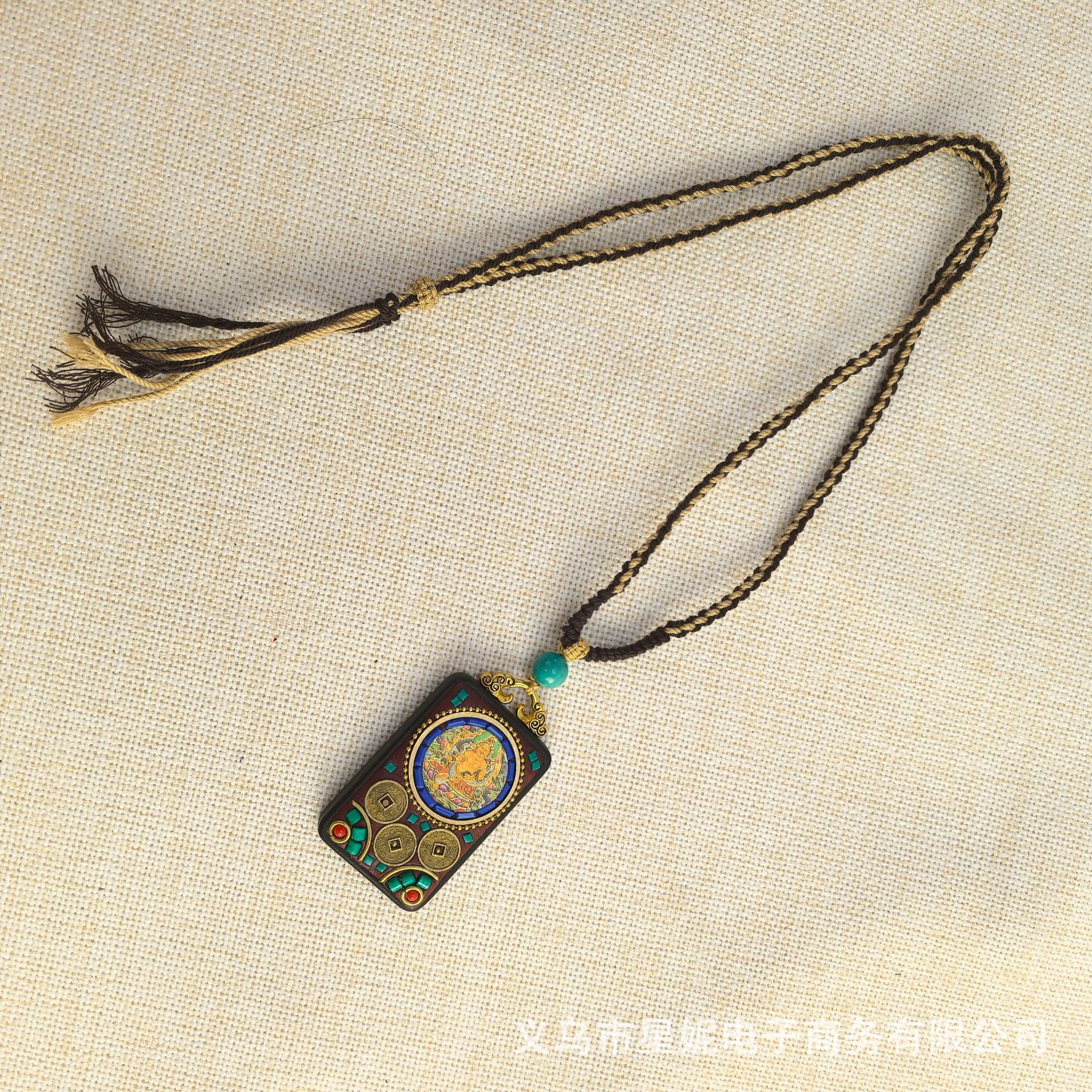 Nepalese Thangka pendant for men, green Tara Manjusri Bodhisattva, esandalwood Buddha amulet, retro necklace, sweater chain pendant for women pic 47