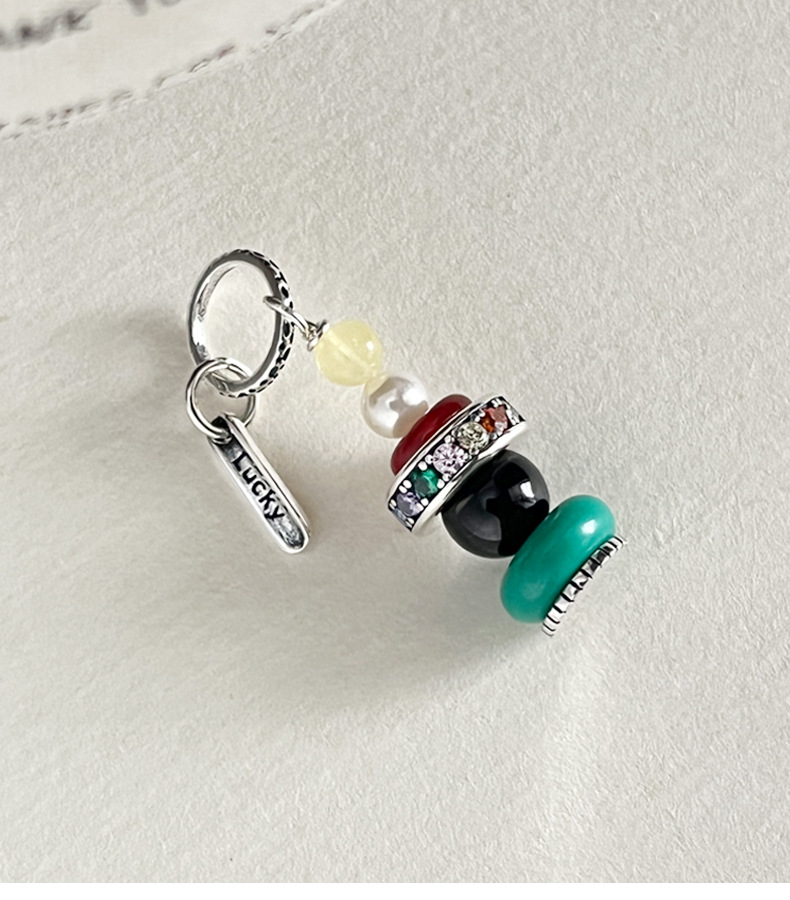 925 sterling silver colored beaded wishing tower pendant, simple, retro, fashionable and individual necklace, suitable for both men and women, N1250 pic 2